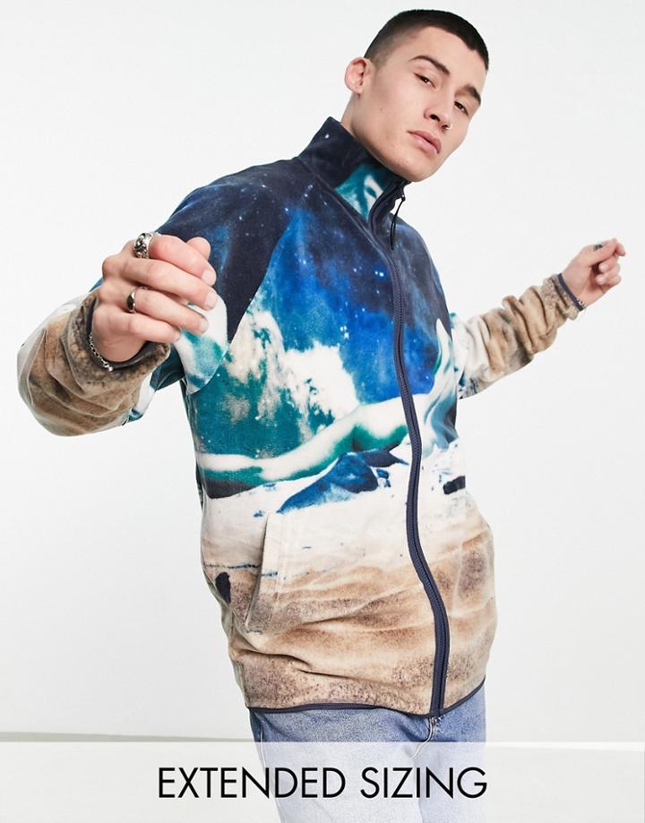 Asos Design Oversized Track Jacket In Fleece With Winter Ski Print-multi