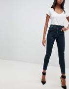 Asos Design Ridley High Waist Skinny Jeans With Double D-ring Detail In Viola Deep Blue Wash - Blue