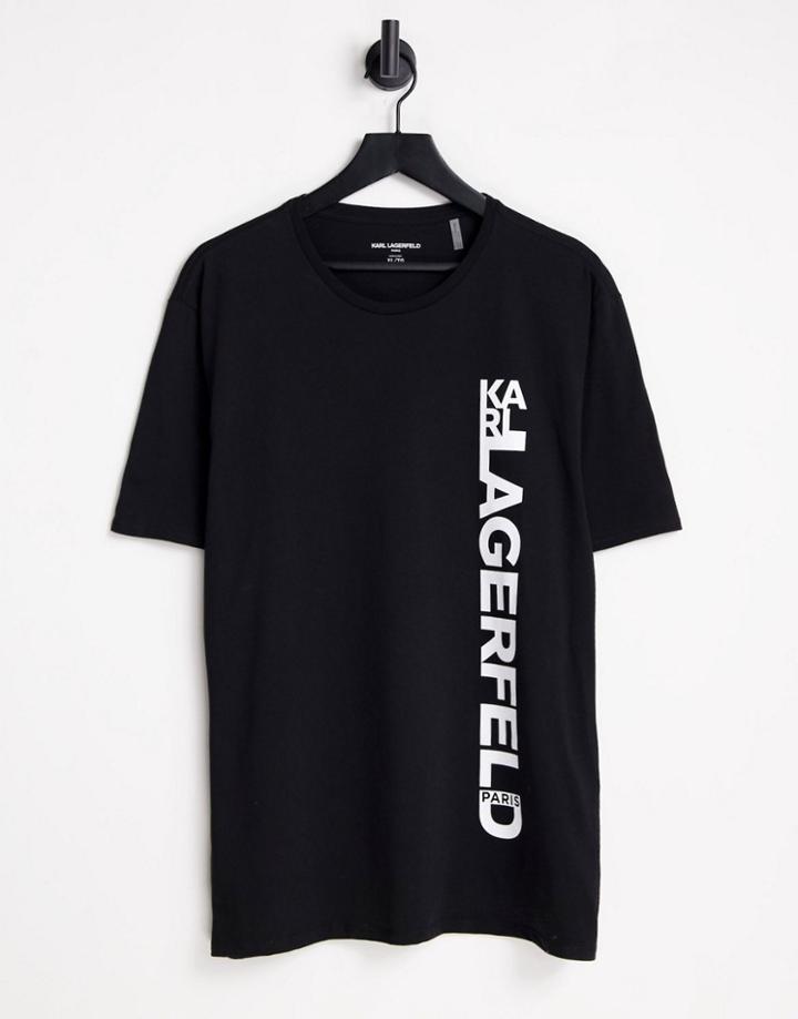 Karl Lagerfeld Large Vertical Logo T-shirt In Black