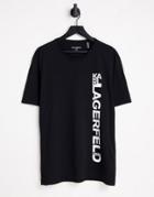 Karl Lagerfeld Large Vertical Logo T-shirt In Black
