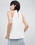 Paisie Two Tone Flared Sleeveless Tank With Gold Buttons - White