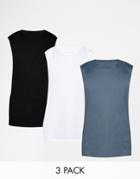 Asos Sleeveless T-shirt With Extreme Dropped Armhole 3 Pack Save 17%