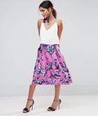 Asos Scuba Midi Prom Skirt With Scallop Hem In Floral Print - Pink