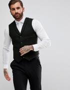 Asos Slim Vest In Harris Tweed 100% Wool Herringbone - Green