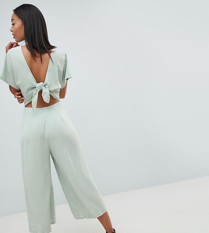 Missguided Tall Open Back Chiffon Jumpsuit - Green