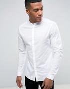 Asos Skinny Shirt With Gunmetal Top Popper In White - White