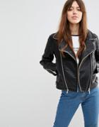 Asos Faux Leather Biker Jacket With Textured Panels - Black