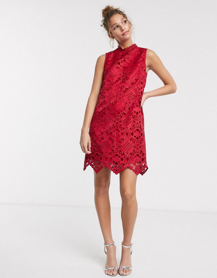 Chi Chi London Cutout High Neck Mini Shift Dress In Red