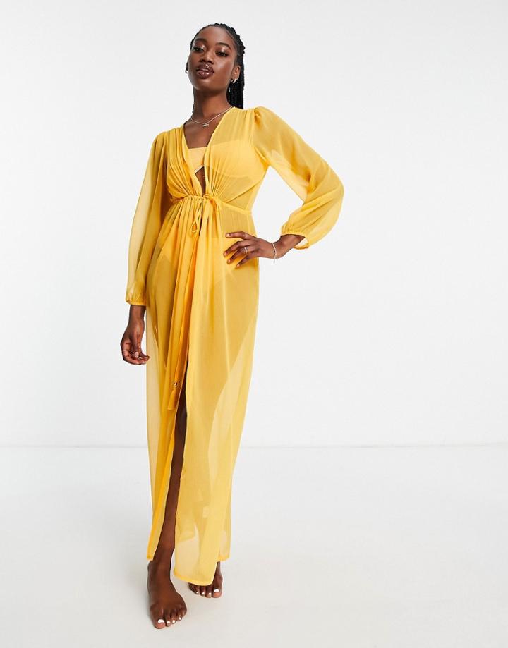 South Beach Puff Sleeve Beach Cover-up In Orange