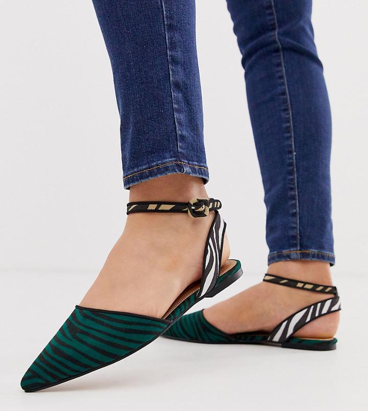 Asos Design Wide Fit Valuate Pointed Ballet Flats In Zebra Mix-multi