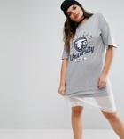 Asos Curve Cleveland T-shirt Dress With Dobby Mesh Hem - Gray