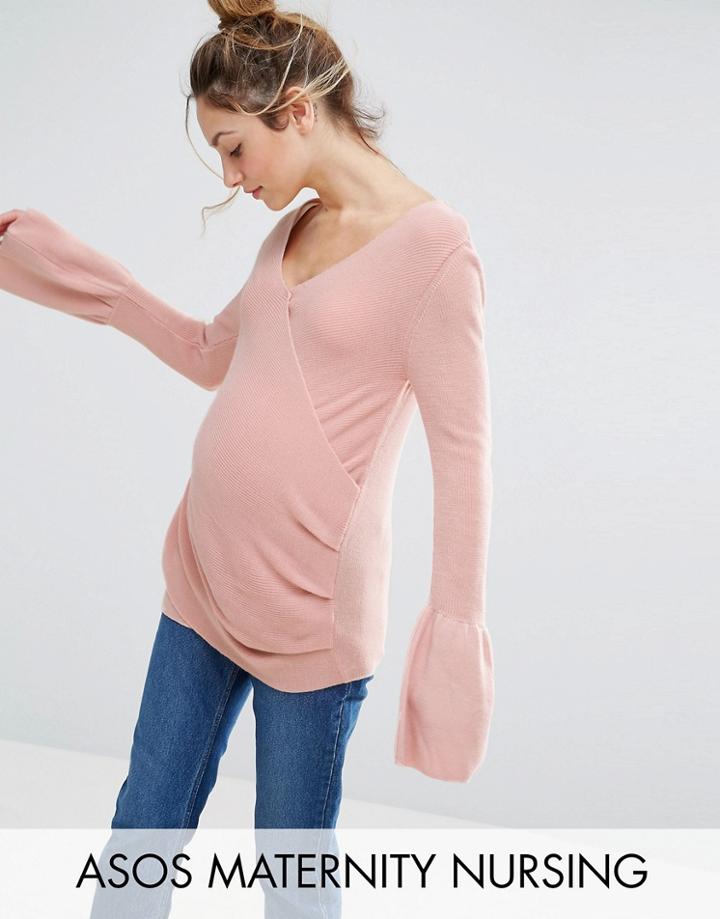 Asos Maternity Nursing Wrap Front Sweater - Pink