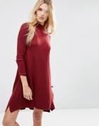 Asos Knit Tunic Dress In Cashmere Mix - Dark Red