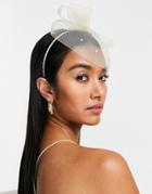 Asos Design Occasion Sequin Bow Fascinator Headband In Ivory-white