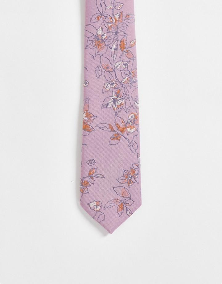 Asos Design Slim Tie In Pale Pink Floral