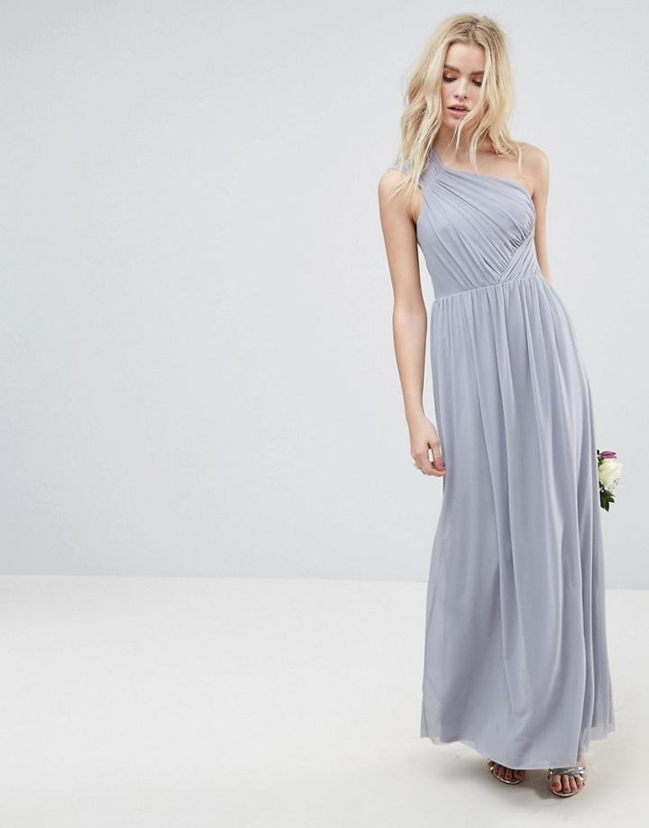 Asos Wedding Ruched Mesh One Shoulder Maxi Dress - Gray