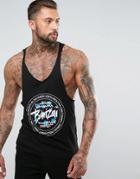 Asos Extreme Racer Back Tank With Banzai Print And Raw Edge - Black