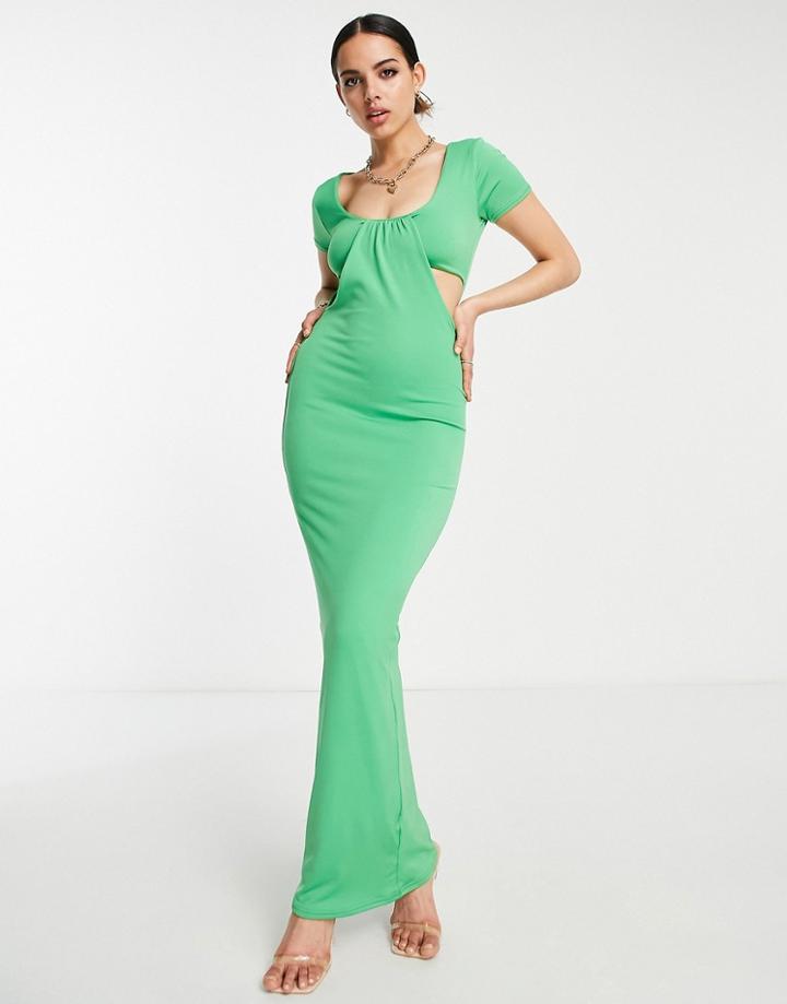 Public Desire Double Layer Slinky Cut Out Maxi Dress In Forest Green