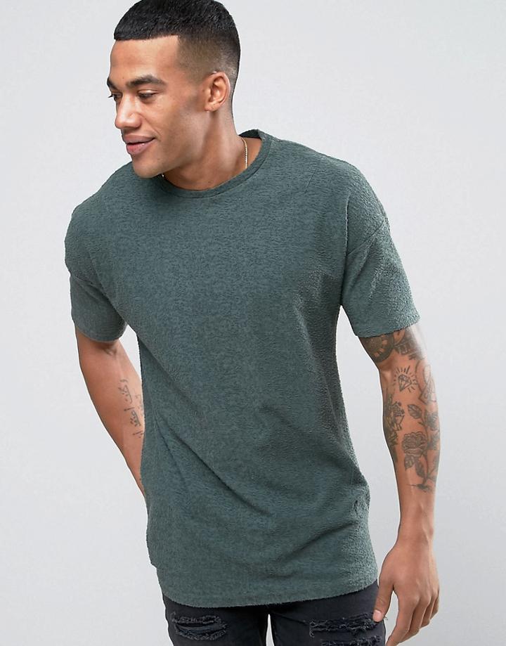 Religion T-shirt In Textured Fabric With Drop Shoulder Detail - Green