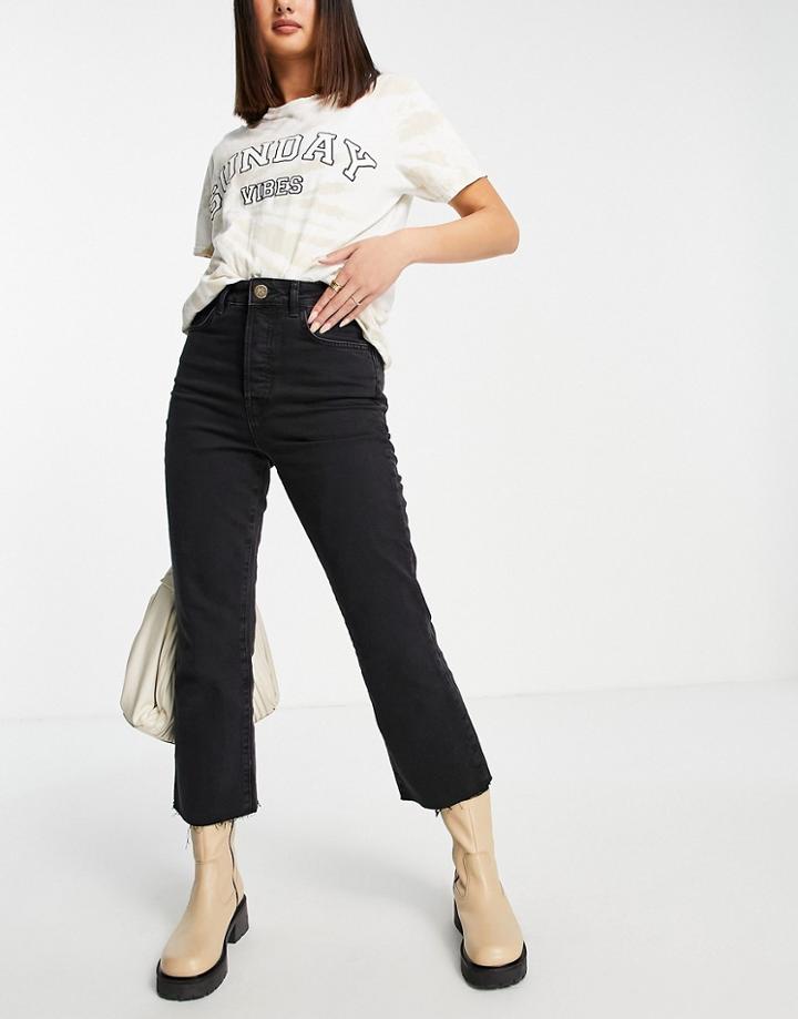River Island High Waisted Kick Flared Jeans In Black