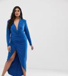 John Zack Plus Wrap Front Maxi Dress In Cobalt - Blue