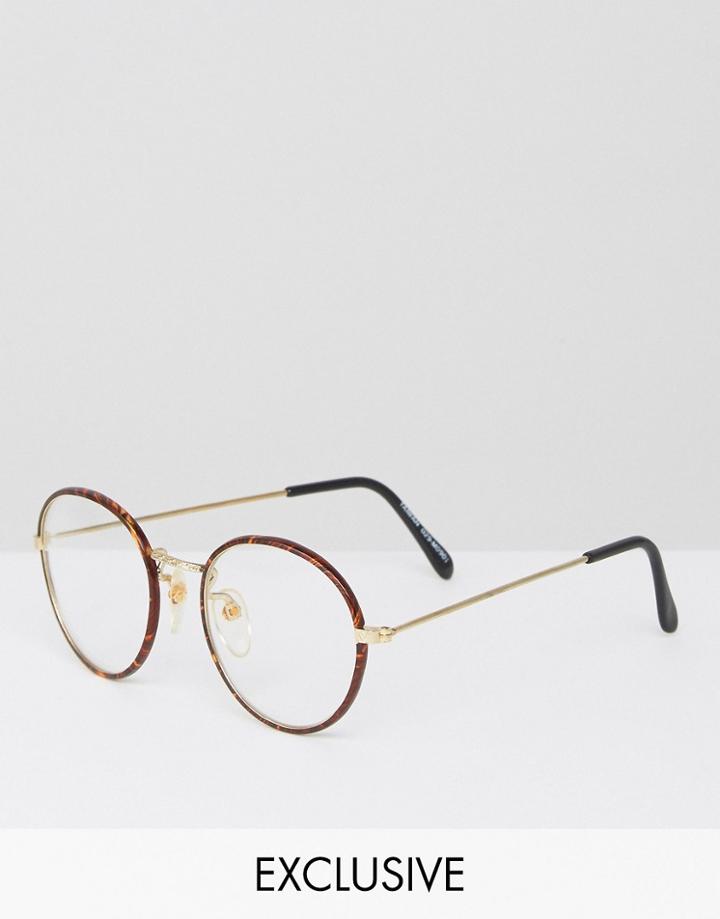 Reclaimed Vintage Inspired Glasses With Clear Lens - Brown