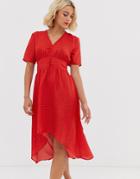 Jdy Button Detail Spotted Midi Tea Dress - Red
