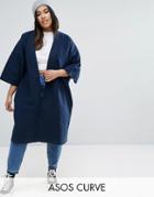 Asos Curve Denim Kimono With Split Sleeve And Tie Detail - Blue