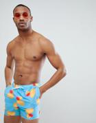 Asos Design Swim Shorts In Blue With Rubber Duck Print In Short Length - Blue