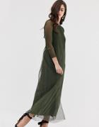 Y.a.s Pleated Tulle Sheer Maxi Dress - Green