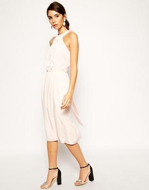 Asos Halter Neck Midi Pencil Dress - Nude