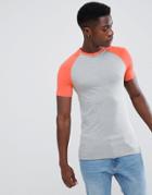 Asos Design Muscle Fit Raglan T-shirt With Stretch And Contrast Sleeves - Multi