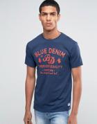Esprit Slim Fit Oil Wash T-shirt Wiith Graphic Print - Navy