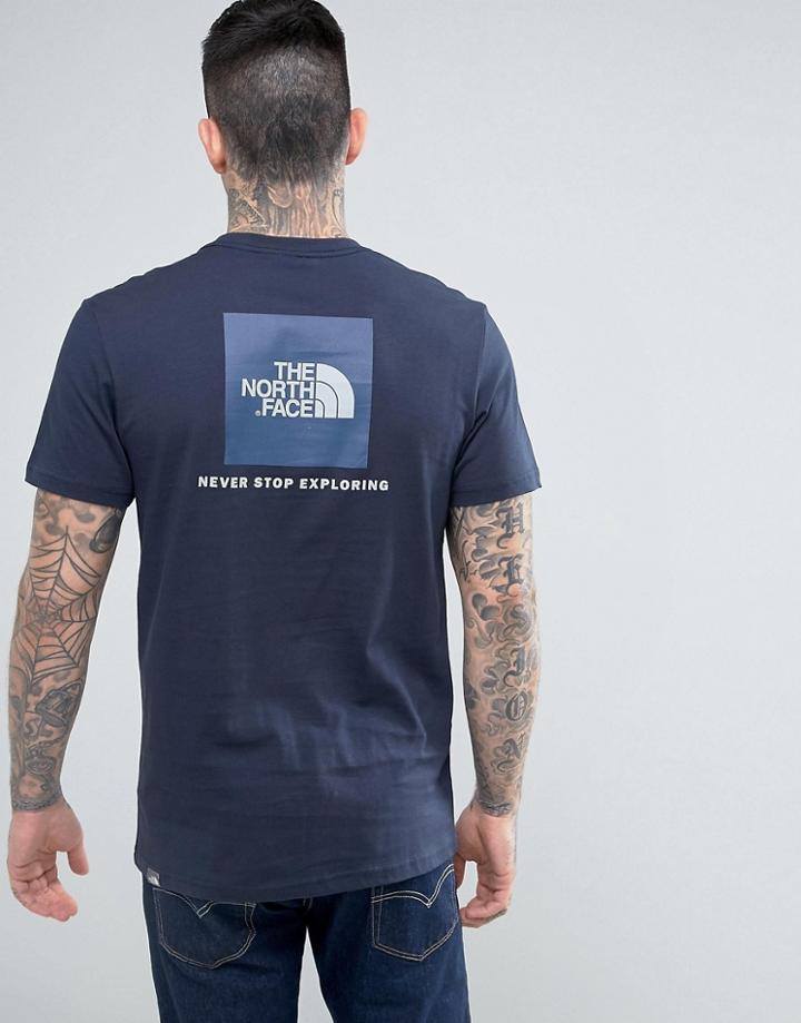 The North Face T-shirt With Blue Box Back Logo In Navy - Navy