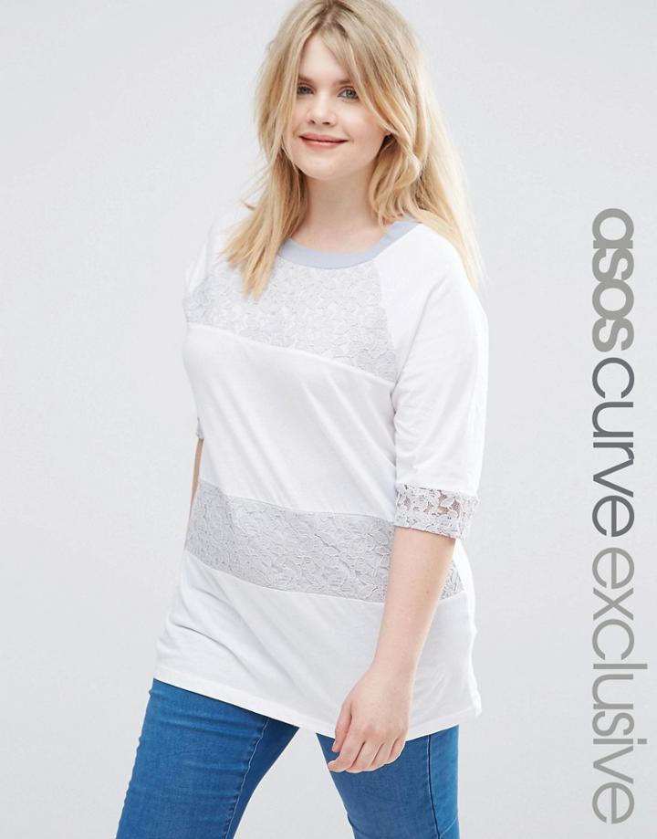 Asos Curve Lace Insert Panel T-shirt - White