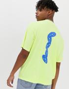 Asos Design Oversized T-shirt In Washed Neon Green With Puff Print