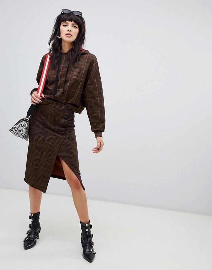 Stradivarius Check Print Pencil Skirt - Multi