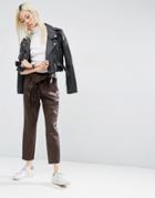 Asos Premium Leather Look Peg Pants With Obi Tie - Brown