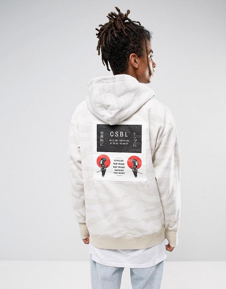 Cayler & Sons Hoodie In Stone Camo With Half Zip - Stone