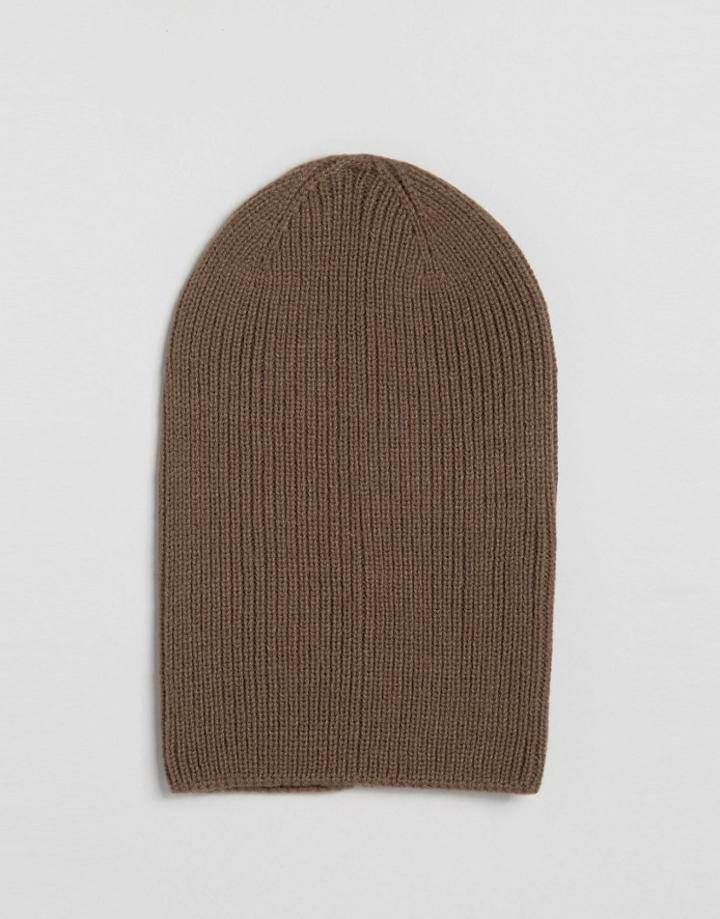 Asos Slouchy Beanie In Mink Twist - Brown