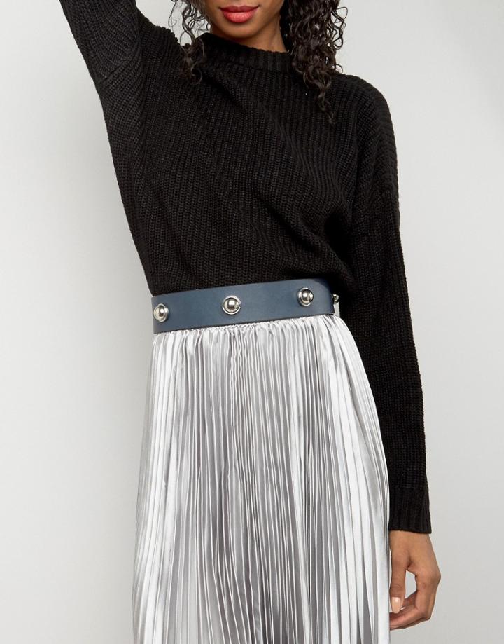 Mango Large Stud Detail Belt - Navy