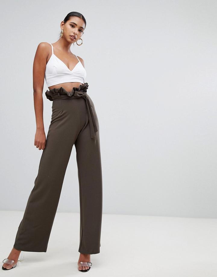 In The Style Sarah Ashcroft Flared High Waisted Paperbag Pants - Green