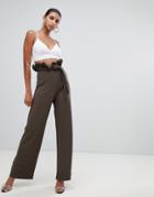 In The Style Sarah Ashcroft Flared High Waisted Paperbag Pants - Green