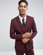 Only & Sons Skinny Suit Jacket With Square Hem In Marl - Red