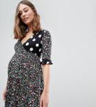 Asos Design Maternity Wrap Dress In Mixed Print - Multi
