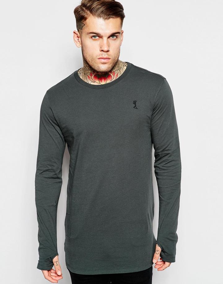 Religion Longline Long Sleeve Top - Charcoal