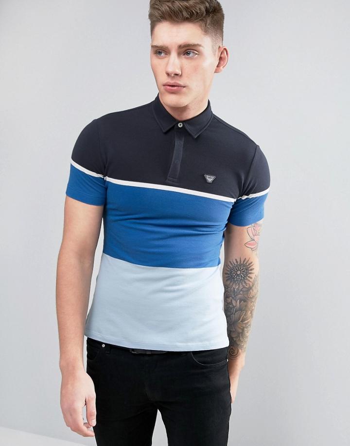 Armani Jeans Slim Fit Pique Polo Color Block In Blue - Blue