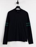 Asos Design Long Sleeve T-shirt With Contrast Sleeve Stripes In Black