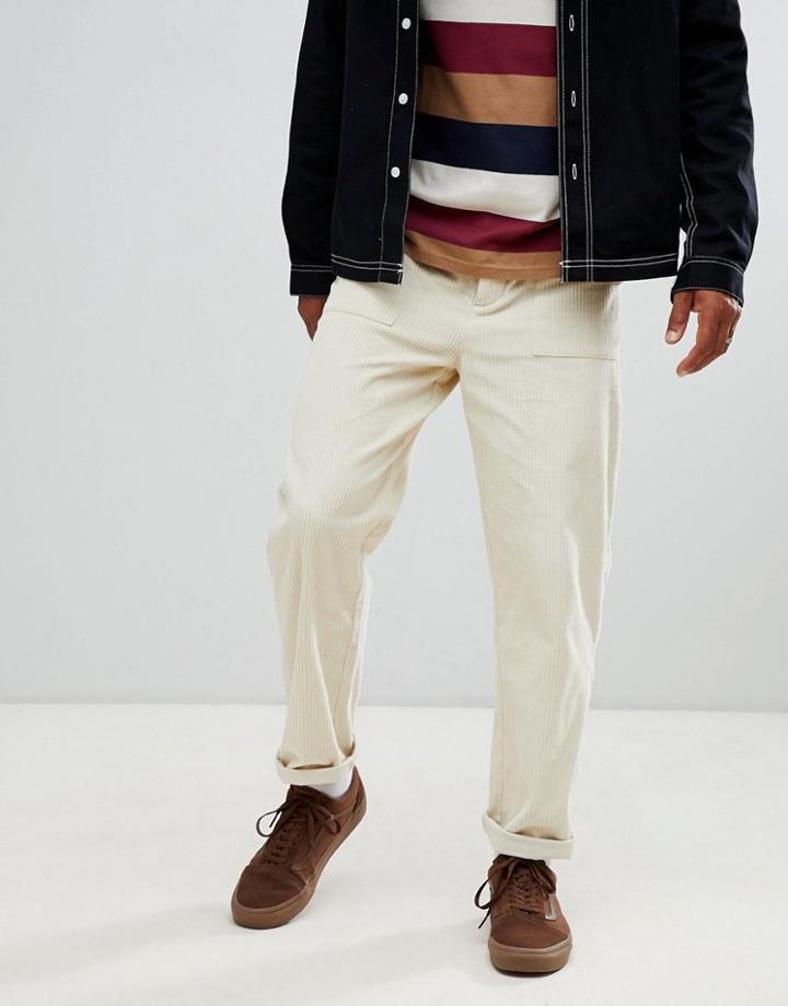 Asos Design Relaxed Pants In Beige Cord - Beige