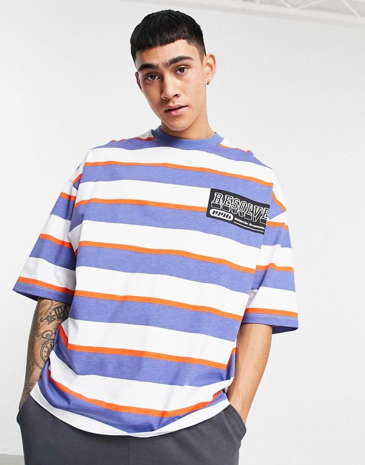 Asos Design Oversized Stripe T-shirt With Chest Text Print-multi
